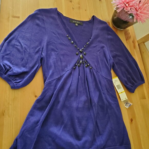 Nine West Tops - Nine West - Women's sweater top 3/4 Sleeves with jeweled Size M Amethyst